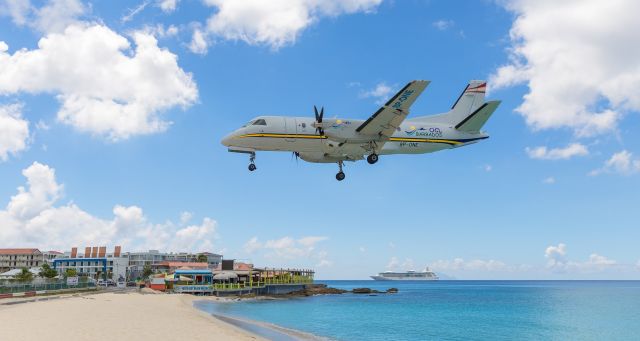 8P-ONE — - Repatriation flight ONE CARIBBEAN SAAB 340 8P-ONE making her entrance on a empty maho beach into St Maarten.