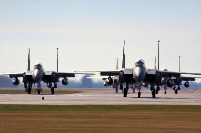 McDonnell Douglas F-15 Eagle — - F-15s from Seymour Johnson AFB form the Fly-Over for the Green Bay Packers Game on 11-19-17.