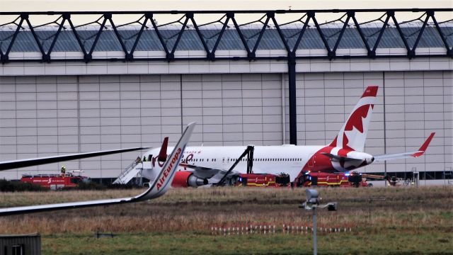 BOEING 767-300 (C-GHLU) - air canada rouge b767-333er c-ghlu returned to the lufthansa maintenance hanger after aborted take off and with over heated brakes a small fire broke out 29/11/19.