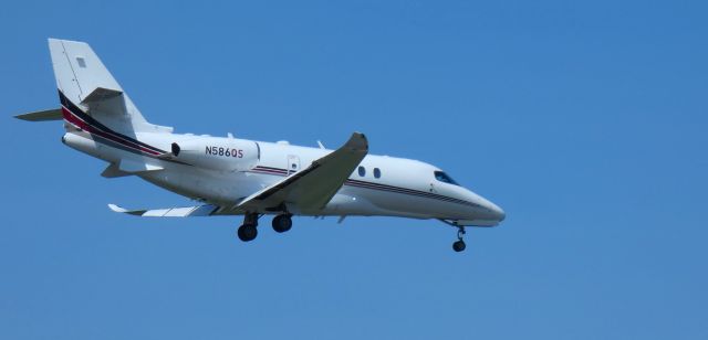 Cessna Citation Latitude (N586QS) - About to touch down is this 2018 Cessna 680A Citation Latitude in the Summer of 2024.