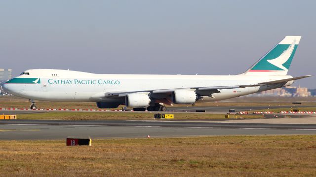 BOEING 747-8 (B-LJK) - A Cathay Pacific Cargo B747-8F taxiing to runway 18 at  Frankfurt Airport.br /br /Location: Viewpoint "West Runway"/Aussichtspunkt "Startbahn West".br /Date: 13.02.23 (dd/mm/yy).