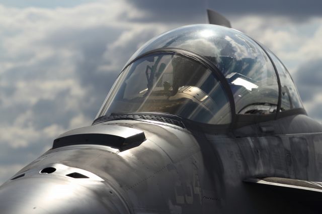 — — - U.S Air Force F/A-18F Super Hornet on static display duty at Farnborough 2012.