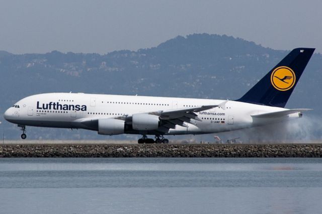 Airbus A380-800 (D-AIMF) - LH 454 touches down at KSFO from EDFF