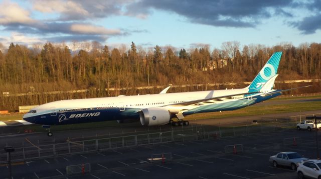 Boeing 777-200 (N779XW) - 777X leaves runway 14R after test flight as seen from The Museum of Flight Tower Cab exhibit