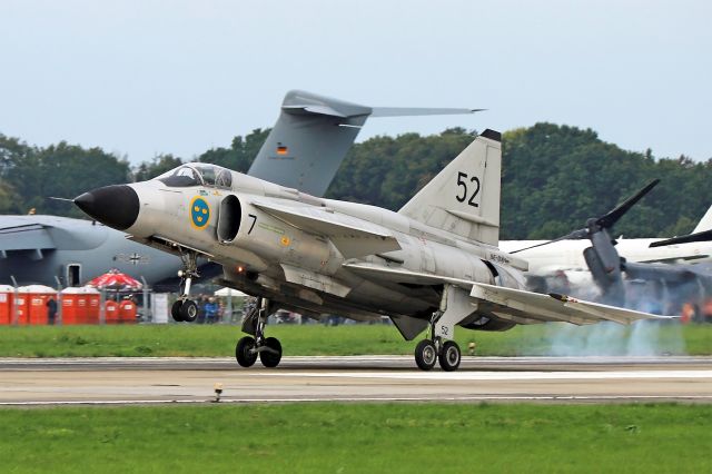 Saab Viggen (SE-DXN) - SAAB AJS 37 Viggen operated by Swedish Air Force Historic Flight. Photo taken on September 19, 2021 at NATO Days in Ostrava.