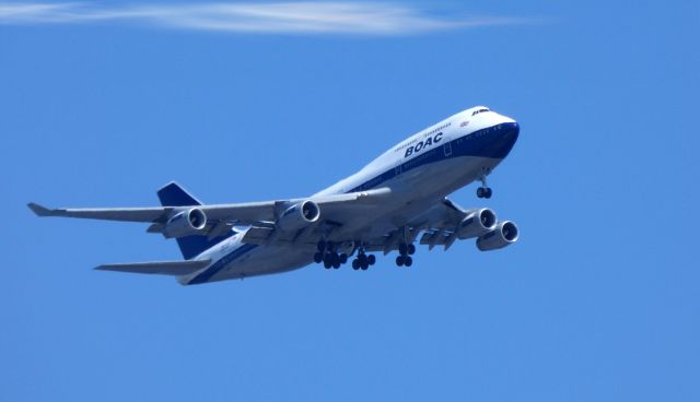 Boeing 747-400 (G-BYGC) - On final is this 1999 British Airways BOAC Livery Boeing 747-400 in the Spring of 2019. BOAC was the former British Overseas Airways Corporation.