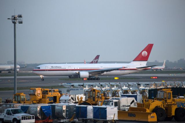 BOEING 767-300 (I-AIGJ) - ISS3941 joining the queue for departure on the flight to Naples.