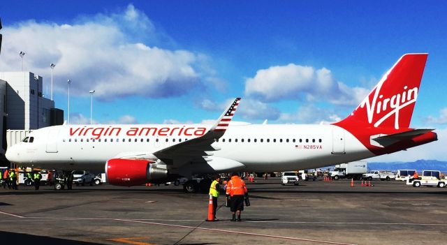 Airbus A320 (N285VA) - Inaugural flight from SFO on 3-15-2016 at its gate.