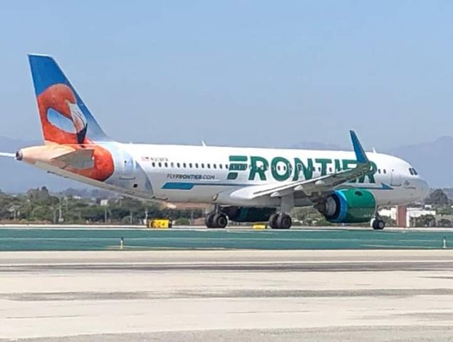 Airbus A320 (N302FR) - “Flo, the Flamingo”, Frontier’s second Airbus A320neo at LAX - Aug 2019