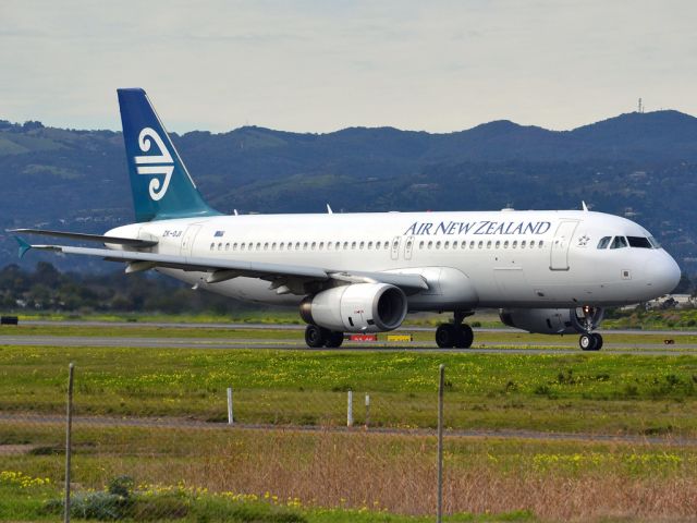 Airbus A320 (ZK-OJI) - On taxi-way heading for take off on runway 05, for flight home to Auckland, New Zealand. Thursday 12th July 2012.