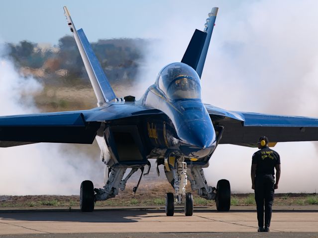 McDonnell Douglas FA-18 Hornet (16-5679) - Blue Angels 7, being prepared to fly in the 2022 MCAS Miramar Airshow.