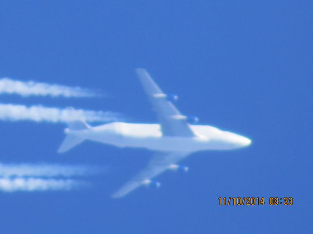 Boeing 747-400 (N249BA) - Dreamlifter flight from McConnell AFB in Wichita Kansas to Charleston South Carolina over Baxter Springs Kansas (78KS) at 41,000 feet.