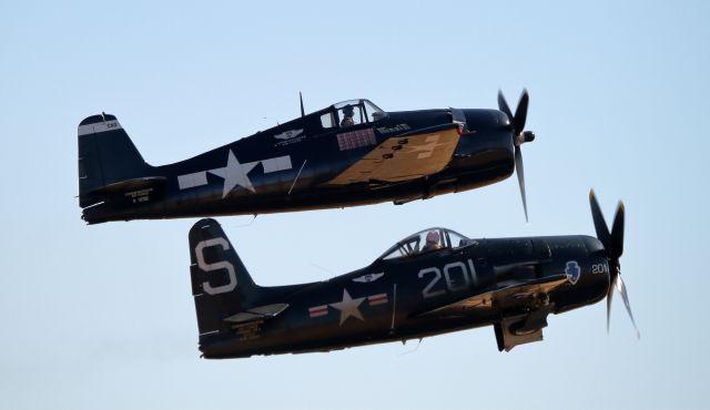 Grumman G-50 Hellcat (N1078Z) - Grumman F6F-5 Hellcat and F8F-2 Bearcat formation takeoff - California Capital Airshow - 10/05/19