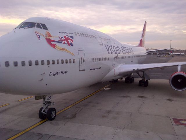 Boeing 747-400 (G-VROS) - The VS11 operated by G-VROS "English Rose" taxies into gate E8A at KBOS.