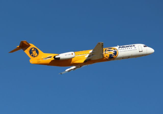 Fokker 100 (VH-UQG) - Alliance Airlines flight UTY559 takes off from Longreach on route to Cairns 11/04/2021