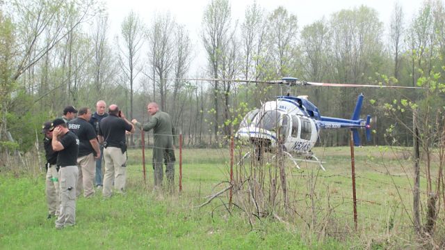 Bell 407 (N524SP) - Arkansas State Police helicopter near Locksburg, Arkansas during a recent manhunt.