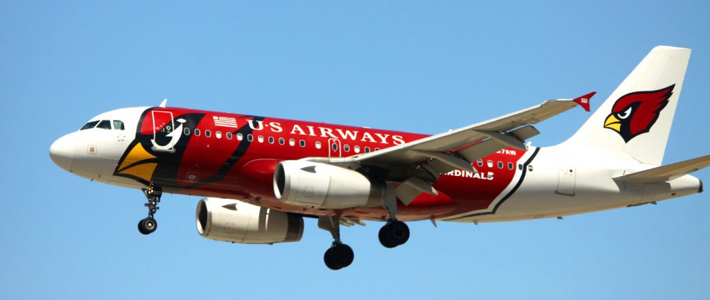 Airbus A319 (N837AW) - "ARIZONA CARDINALS" Landing 30L  07-06-2013