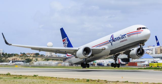 BOEING 767-300 (N378CX) - Amerijet International Boeing 763 N378CX heavy departing St Maarten for Port A Spain with cargo out a Miami Florida 