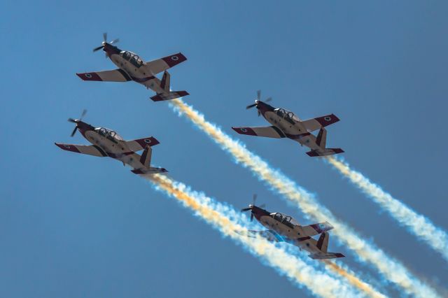 HAWKER DE HAVILLAND PC-9 (N400) - Israeli Air Force Aerobatic team during Israel 69th Independence day airshow over Jerusalem. 