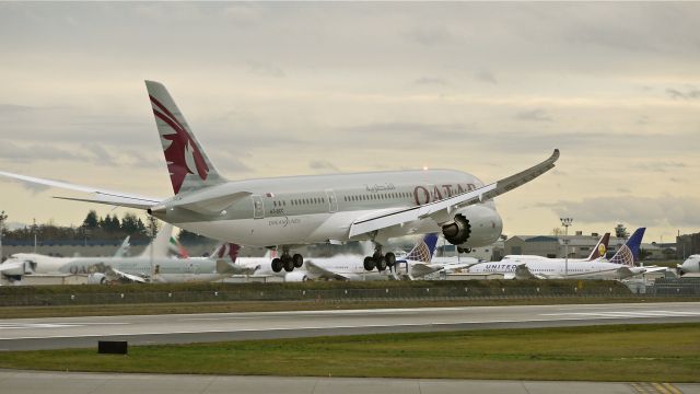 Boeing 787-8 (A7-BCC) - BOE464 on short final to runway 16R to complete a flight test on 12/13/12. (LN:82 c/n 38321).