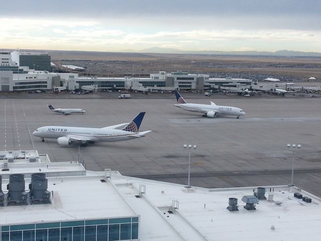 Boeing 787-8 — - Pair of new United 787s manuevering between A and B concourses at DIA.