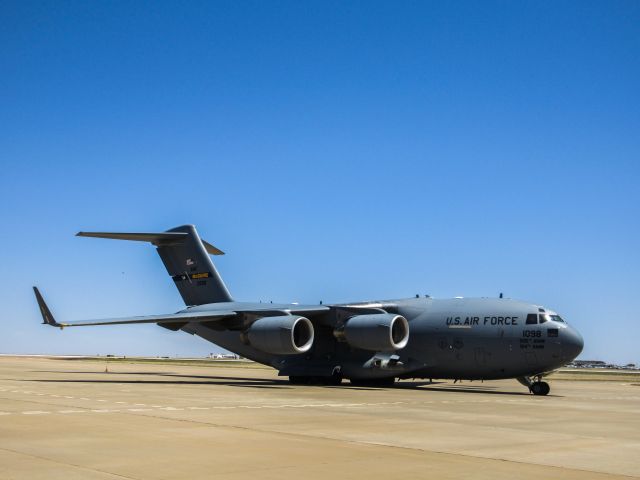 — — - C-17 Globemaster III from McGuire Air Force Base resting at KLBB after crosswinds training.