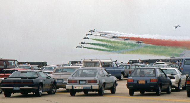 AERMACCHI MB-339 — - McGUIRE AIR FORCE BASE, WRIGHTSTOWN, NEW JERSEY, USA-AUGUST 1986: Performing at the August 1986 Open House and Air Show was the Italian Air Force Aerobatic Team "Frecce Tricolori" (Three-Colored Arrows). 