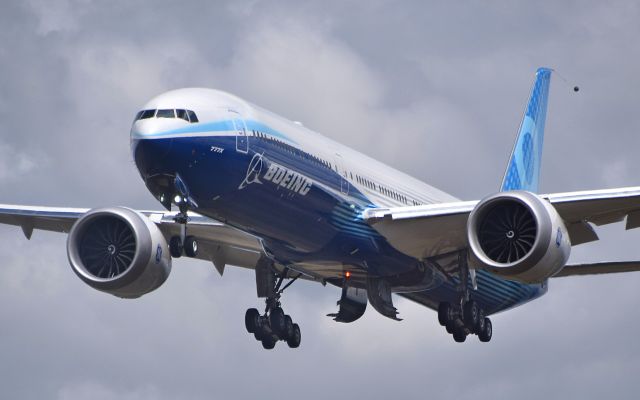 BOEING 777-9 (N779XX) - This was the maiden flight of this 777X, almost landing on runway 21 at Spokane International. She made a couple of low approaches, then headed back to Boeing Field.