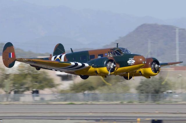 Beechcraft 18 (N70GA) - Commemorative Air Force Beech D18S N70GA Bucket of Bolts departs from Deer Valley, Arizona for MCAS Yuma on March 7, 2013.