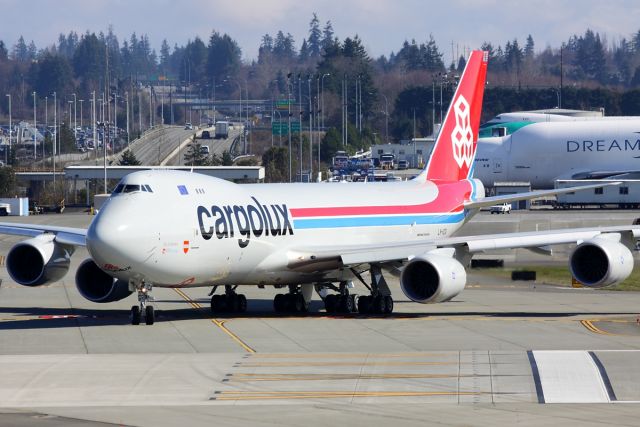 Boeing 747-200 (LX-VCA) - Cargolux 747-8F LX-VCA delivery flight from Paine Field March 8, 2013.