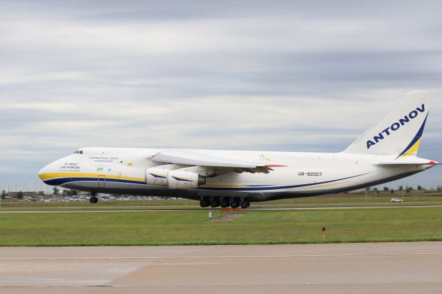 Antonov An-124 Ruslan (UR-82007) - Enormous Antonov An-124 Ruslan "City of Mykolaiv" arrives carrying equipment for Eli Lily Company. My best friend's dad got me VIP access to the apron, and this picture was taken while standing on taxiway alpha.