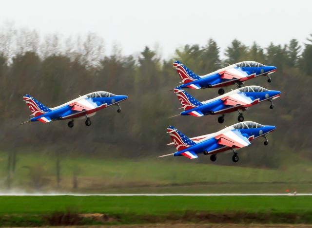 DASSAULT-BREGUET/DORNIER Alpha Jet — - The visiting Patrouille de France taking off in dismal weather conditions to perform there aerobatic demonstration at this years 2017 Gatineau Air Show. 