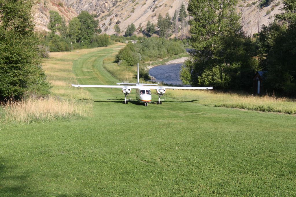 — — - Britten-Norman Islander taxiing at University of Idahos Taylor ranch research station in the Idaho back country.  Obviously, it is the largest aircraft that can use this airstrip.