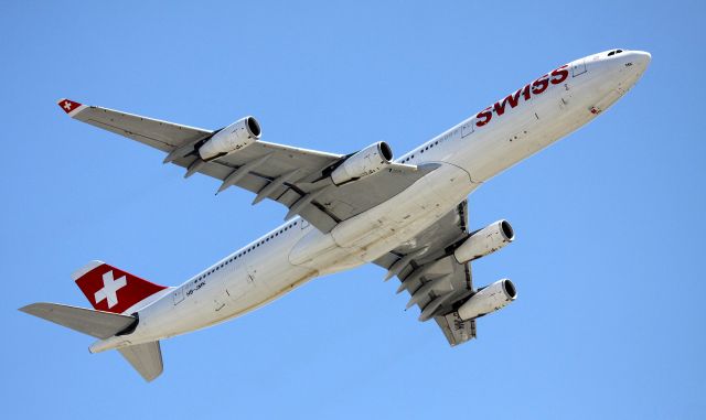 Airbus A340-300 (HB-JMK) - Departure off of 28R to ZRH, operating as Swiss 37   07-11-2015