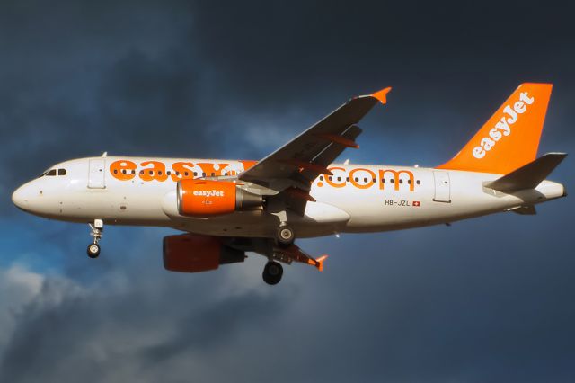 Airbus A319 (HB-JZL) - Interesting lightning and weather conditions, the sun was shining and it was snowing continously at the same time.