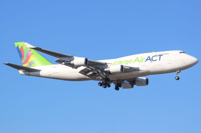 Boeing 747-400 (TC-ACF) - An AirACT B747-400F on final approach into Frankfurt Airport.br /br /Location: Viewpoint "West Runway"/Aussichtspunkt "Startbahn West".br /Date: 13.02.23 (dd/mm/yy).