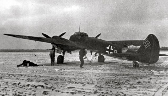 Grumman Goose (C-GYVG) - My dads Ju 88 in field in Russia 1942 after being shot down. Note missing part of right wing. The right engine was also damaged and had to be shut down.  The engine was repaired on site and the JU 88 returned to service.