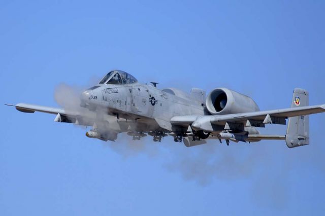 81-0939 — - Fairchild-Republic OA-10A Thunderbolt II 81-0939 of the 354th Fighter Squadron Bulldogs fires its GAU-8 gatling cannon at the Goldwater Range, Arizona.