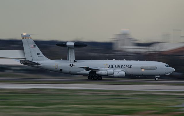 83-0009 — - A local E-3TF rotating for a night sortie after the sun came down. Taken handheld at 1/30.