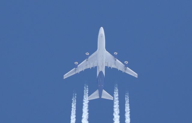 Boeing 747-400 — - Overhead my ranch @ 38,000 ranch is at 7,600 so it is 5.75 miles above me!