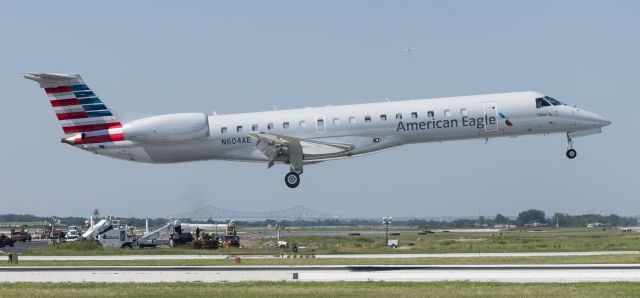 N604AE — - Image of American ERJ-145LR landing at Philadelphia whilst we were taxiing for departure