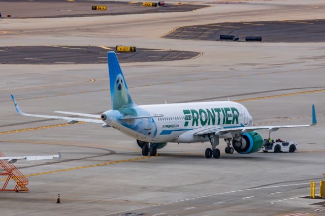 Airbus A320neo (N338FR) - A Frontier Airlines A320 neo "North the Harp Seal" taxiing at PHX on 2/13/23, the busiest day in PHX history, during the Super Bowl rush. Taken with a Canon R7 and Canon EF 100-400 II L lens.