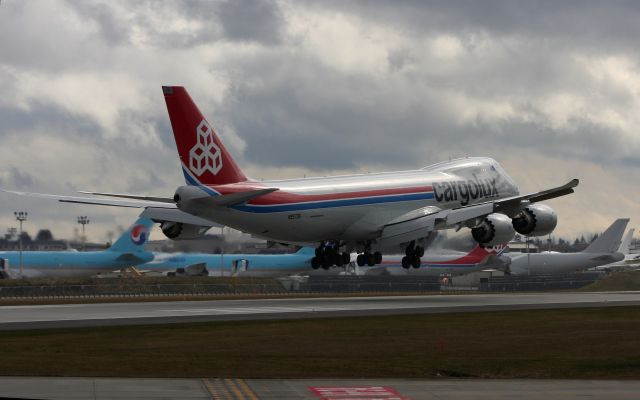 BOEING 747-8 (N5573S) - Cargolux 747-8F landing after a test flight.