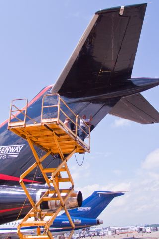 Boeing 727-100 (N727NK) - Hello Mike! John and Mike checking the upper rudder section.