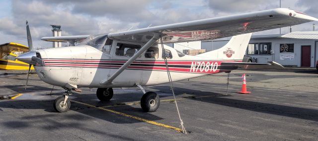 Cessna 206 Stationair (N70810) - Parked at a tie down at Merrill Field, Anchorage AK.  Tail logo for Wrangell Mountain Air.