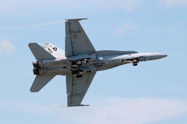 McDonnell Douglas FA-18 Hornet (16-3429) - A US Navy F/A-18C Hornet from Strike Fighter Squadron (VFA) 106, Gladiators during a performance at the 2016 Vero Beach Air Show on 26 June. The joint Marine/Navy demo team aircraft have Navy markings on the left side and Marines on the right.