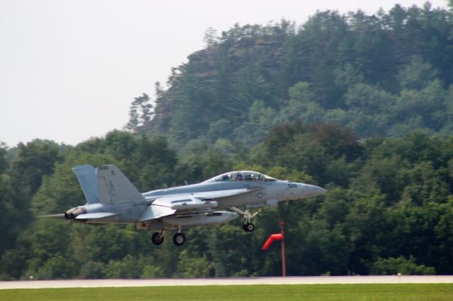 McDonnell Douglas FA-18 Hornet — - Landing at Volk Field with the Wisconsin Sandstone Bluffs in the background.