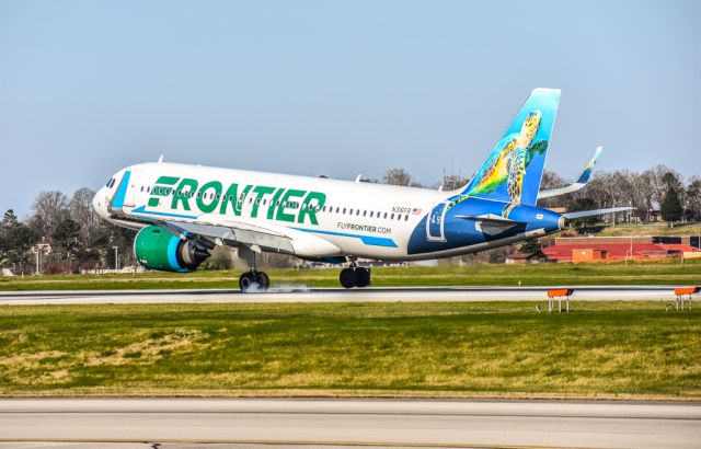 Airbus A320neo (N316FR) - Shelly the Sea Turtle touching down at Mcghee Tyson on March 15, 2018.