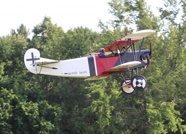 NX1918Q — - A Fokker DVII replica departing Moontown Airport in Brownsboro, AL during the EAA 190 Breakfast Fly-In - May 20, 2017.