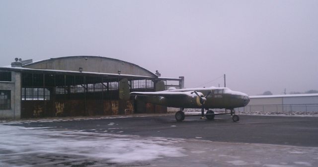 UNKNOWN — - Cold day in Columbia SC. B-25C that is being restored to static condition in front of the Curtis-Wright Hangar in Columbia SC. 